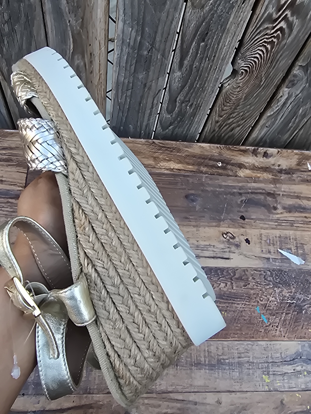 Woven Metallic Espadrille Wedge Sandals Gold Size 8 - Picture 12 of 13